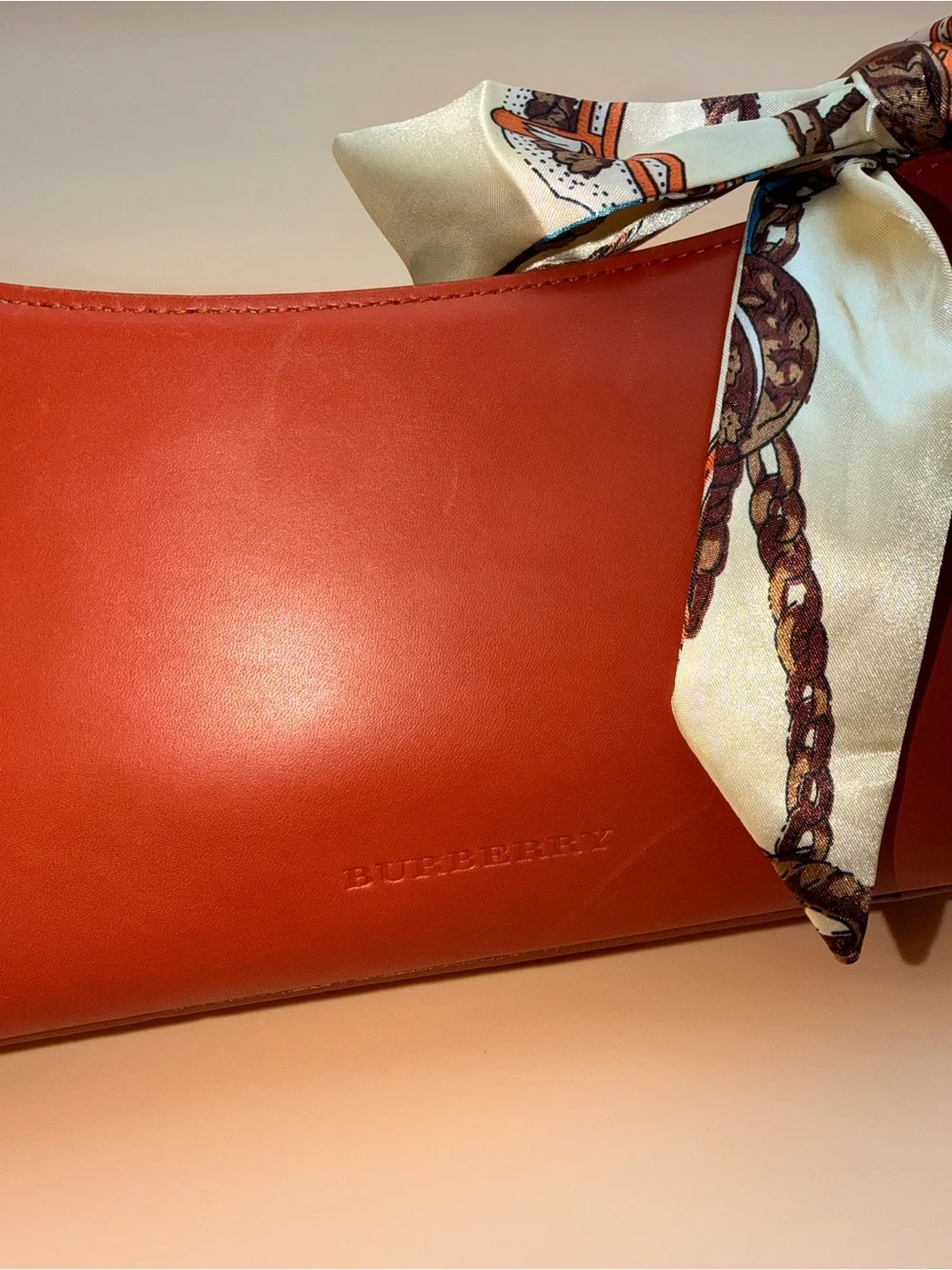Burberry Vintage Terracotta Leather Shoulder Bag Nova Check Lining